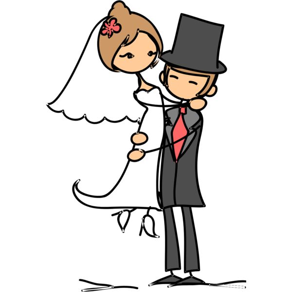 Cartoon Wedding Groom Bride Hug 7 Thumbnail